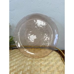 Pink Tray Platter Glass Textured Rose Flower Floral Vintage 12.5” Plate